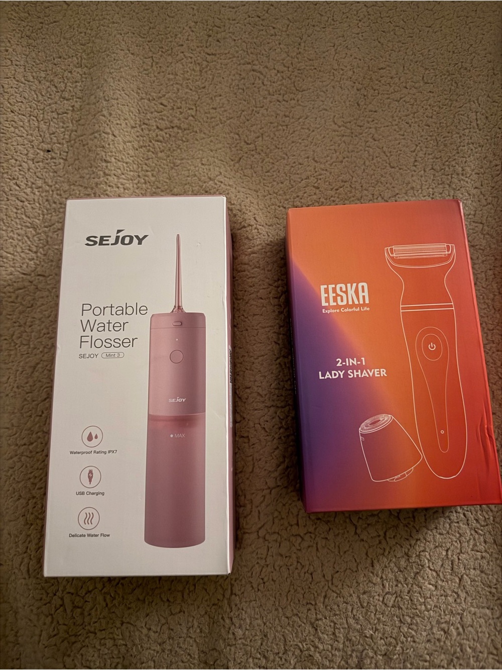 Portable Water Flosser in Pink and Lady Shaver - Rechargeable Oral Irrigator